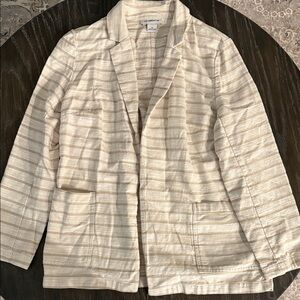Liz Claiborne Cream Striped Open-Front Blazer